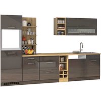 Design Küchenzeile in Grau Hochglanz 310 cm breit (neunteilig) von Star Möbel