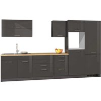 Küchenzeile in Grau Hochglanz 350 cm breit (achtteilig) von Star Möbel