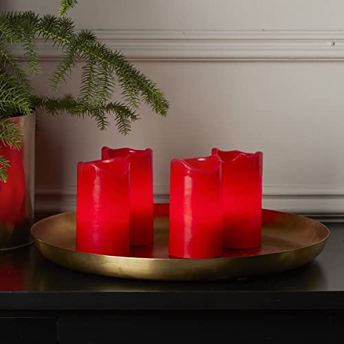 Star Trading 4er-Set LED Stumpenkerze Advent, LED Adventskerzen, Kerzenlicht warmweiß mit Timer, batteriebetriebene Weihnachtsdeko mit Fernbedienung aus Wachs in Rot, Höhe: 10 cm von Star