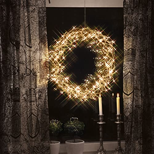 Star Trading Curly LED Wreath Window Light Christmas Warm White Made of Wire and Plastic in Silver Transparent with Cable Diameter 30 cm von Star