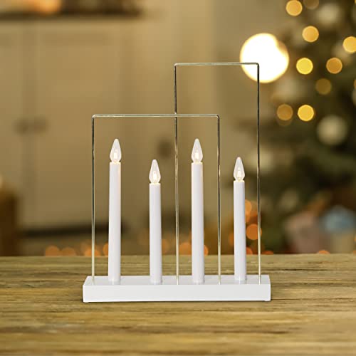 Kerzenleuchter Glossy von Star Trading, Kerzenständer mit 4 Glühbirnen E10 warmweiß, Weihnachtsdeko aus Holz, Kunststoff und Metall in Weiß und Gold, Kabelschalter, Höhe: 36 cm von Star