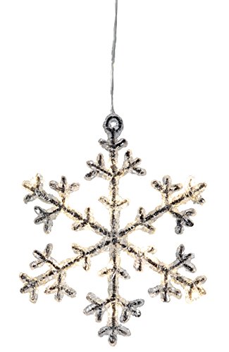 LED Schneeflocke Icy von Star Trading, Fensterlicht Weihnachten warmweiß aus Kunststoff in Silber, Transparent, mit Kabel, Länge: 16 cm von Star