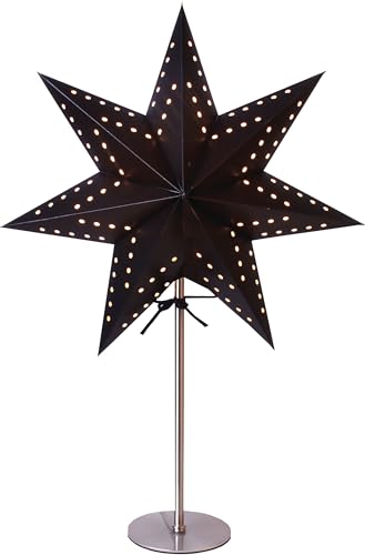 Tischlampe Weihnachtsstern Bobo von Star Trading, 3D Papierstern Weihnachten in Schwarz mit Metall-Fuß, Dekostern Tischleuchte mit Kabelschalter, E14, Höhe: 51cm von Star