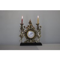 Messing Schreibtischuhr, Kerzenhalter, Vintage Uhr, Mid Century Bauernhaus Kaminuhr, Wohndekor, Wohngeschenk, Antike Uhr von StarCraftStoreTR