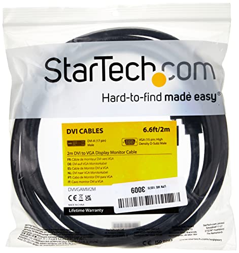 StarTech.com DVI auf VGA Monitorkabel 2 Meter - Stecker / Stecker - DVI-I 24+5 VGA (15Pin) - DVI-A analog VGA Kabel St/St 2m von StarTech.com