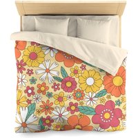 Groovy Blumen Muster Bettbezug, Vintage Floral Microfaser Full Queen Twin Einzigartige Lebendige Bettbezug Modern Home Bettwäsche Schlafzimmer Dekor von Starcovedesign