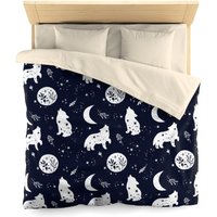 Wolf Howling At Moon Bettbezug, Sterne Dunkelblau Microfaser Full Queen Twin Einzigartiger Lebendiger Bettbezug Moderne Bettwäsche Schlafzimmer Dekor von Starcovedesign