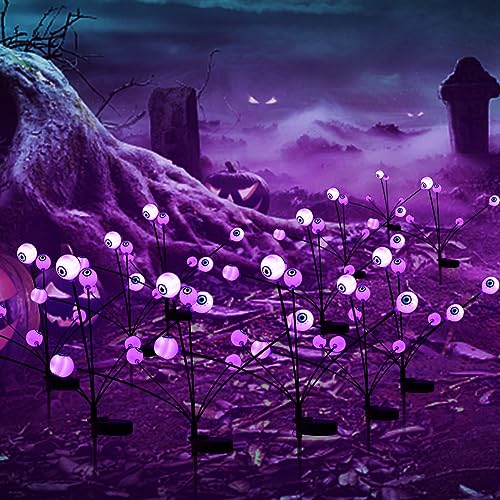 Starnearby 2 Stück Solarlampen Halloween Deko Garten, 6 LED Augapfel Halloween Lichter, Solar Gartenlichter Außen, IP65 Wasserdicht Leuchtend Lichterkette für Halloween Dekoration (Lila) von Starnearby