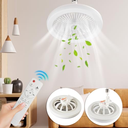 Starnearby Deckenventilator mit Beleuchtung und Fernbedienung, 30W Dimmbar LED Lampe mit Ventilator, 24.5cm E27 Einstellbare Ventilatorlampe mit Timer Funktion und Aromatherapie-Tabletten (Weiß) von Starnearby