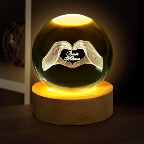 Starnearby Geschenke für Frauen, 6cm 3D Glas Kristall Nachtlicht - Gravur Herz aus Zwei Händen und Text Beste Mama! Muttertagsgeschenk Weihnachtsgeschenke Geburtstagsgeschenk für Mama von Starnearby