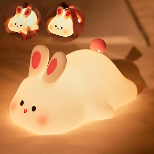 Starnearby Nachtlicht Kinder Stilllicht, Cute Bunny Lamp Dimmbar Silikon Nachtlamp Baby, LED Touch USB Aufladbar Nachttischlampe, Hase Nachtlicht für Kinderzimmer Deko, Mädchen Junge Geschenke von Starnearby