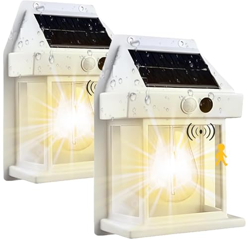 Starnearby Solar Wolfram Wandleuchte Außenleuchte, Aussenlampe mit Bewegungsmelder, IP65 Wasserdicht Solar Wandlampe, Ausenbeleutung für Hauswand Garten Balkon Zaun Hof(2 Stück Weiß) von Starnearby