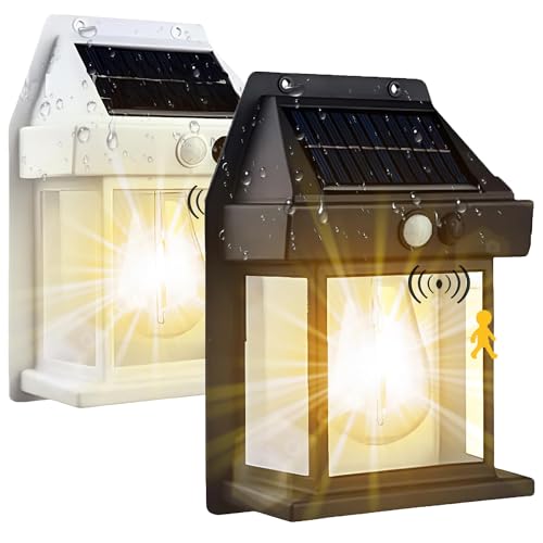 Starnearby Solar Wolfram Wandleuchte Außenleuchte, Aussenlampe mit Bewegungsmelder, IP65 Wasserdicht Solar Wandlampe, Ausenbeleutung für Hauswand Garten Balkon Zaun Hof(Schwarz und Weiß) von Starnearby