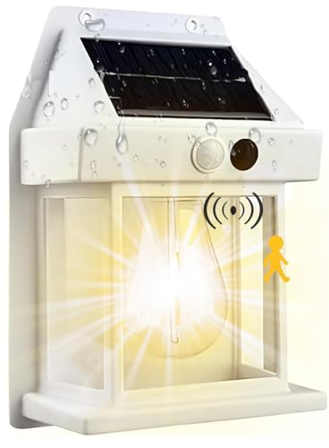 Starnearby Solar Wolfram Wandleuchte Außenleuchte, Aussenlampe mit Bewegungsmelder, IP65 Wasserdicht Solar Wandlampe, Ausenbeleutung für Hauswand Garten Balkon Zaun Hof(Weiß) von Starnearby