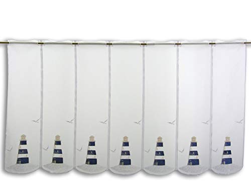 Startex Scheibengardine Leuchtturm Bestickt blau Höhe 60cm | in verschiedenen Breiten erhältlich | Gardine | Panneaux (Höhe 60cm) | (BxH 144x60cm) von Startex