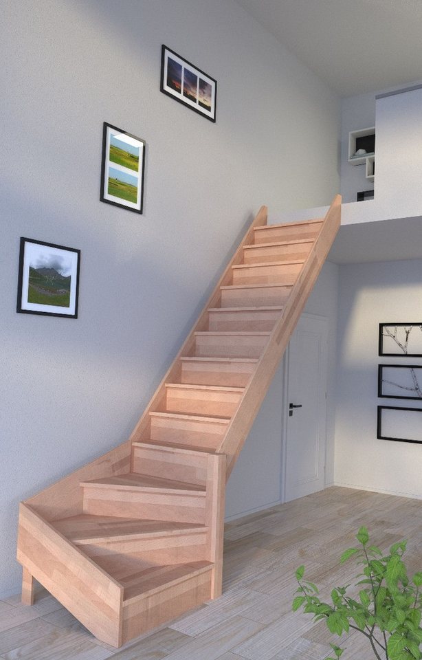Starwood Raumspartreppe Holztreppe Rhodos in ¼ gewendelter Ausführung rechts-Buche-ohne von Starwood