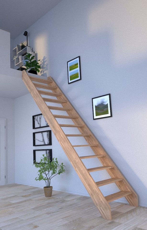 Starwood Raumspartreppe Holztreppe Rhodos in gerader Ausführung-Eiche-ohne Geländer-ohne von Starwood