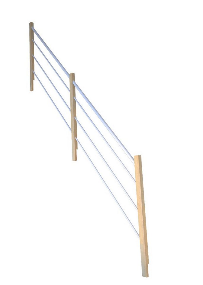 Starwood Treppengeländer Treppengeländer Modell Korfu 1/4 Gewendelt-Holz-Edelstahl Weiß-Links von Starwood