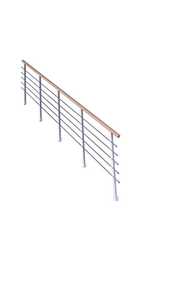 Starwood Treppengeländer Treppengeländer Modell Kos Gerade-13 Stufen-Metall-Buche-Weiß RAL 9003 von Starwood