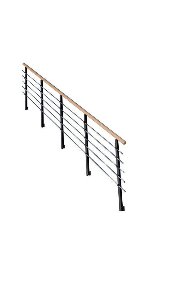 Starwood Treppengeländer Treppengeländer Modell Kos Gerade-13 Stufen-Metall-Eiche-Schwarz RAL von Starwood