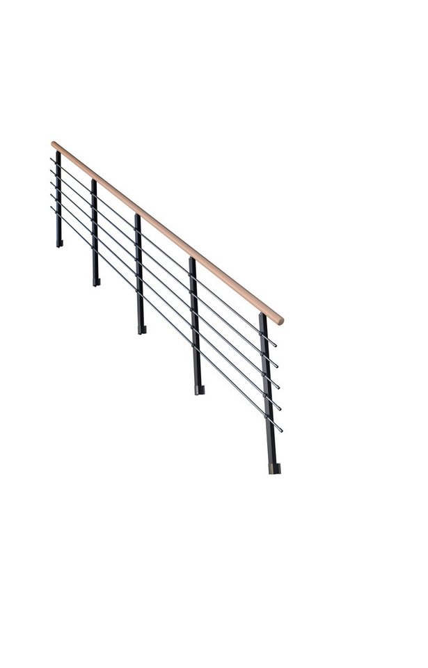 Starwood Treppengeländer Treppengeländer Modell Kos Gerade-14 Stufen-Metall-Buche-Anthrazit DB von Starwood