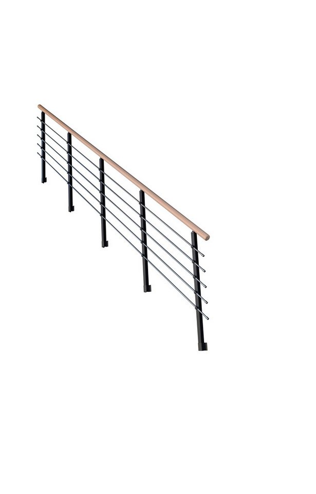 Starwood Treppengeländer Treppengeländer Modell Kos Gerade-14 Stufen-Metall-Buche-Schwarz RAL von Starwood