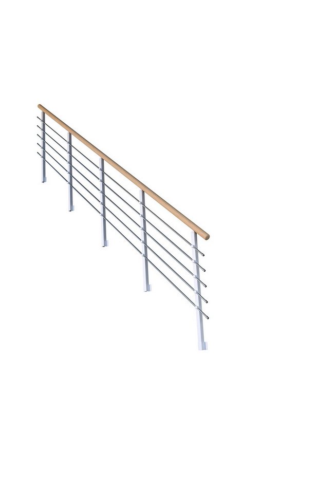 Starwood Treppengeländer Treppengeländer Modell Kos Gerade-14 Stufen-Metall-Eiche-Weiß RAL 9003 von Starwood