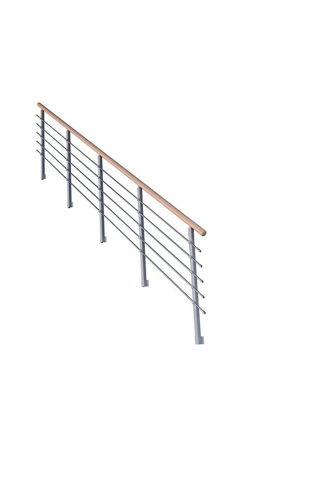 Starwood Treppengeländer Treppengeländer Modell Kos Gerade-15 Stufen-Metall-Buche-Grau RAL 9006 von Starwood
