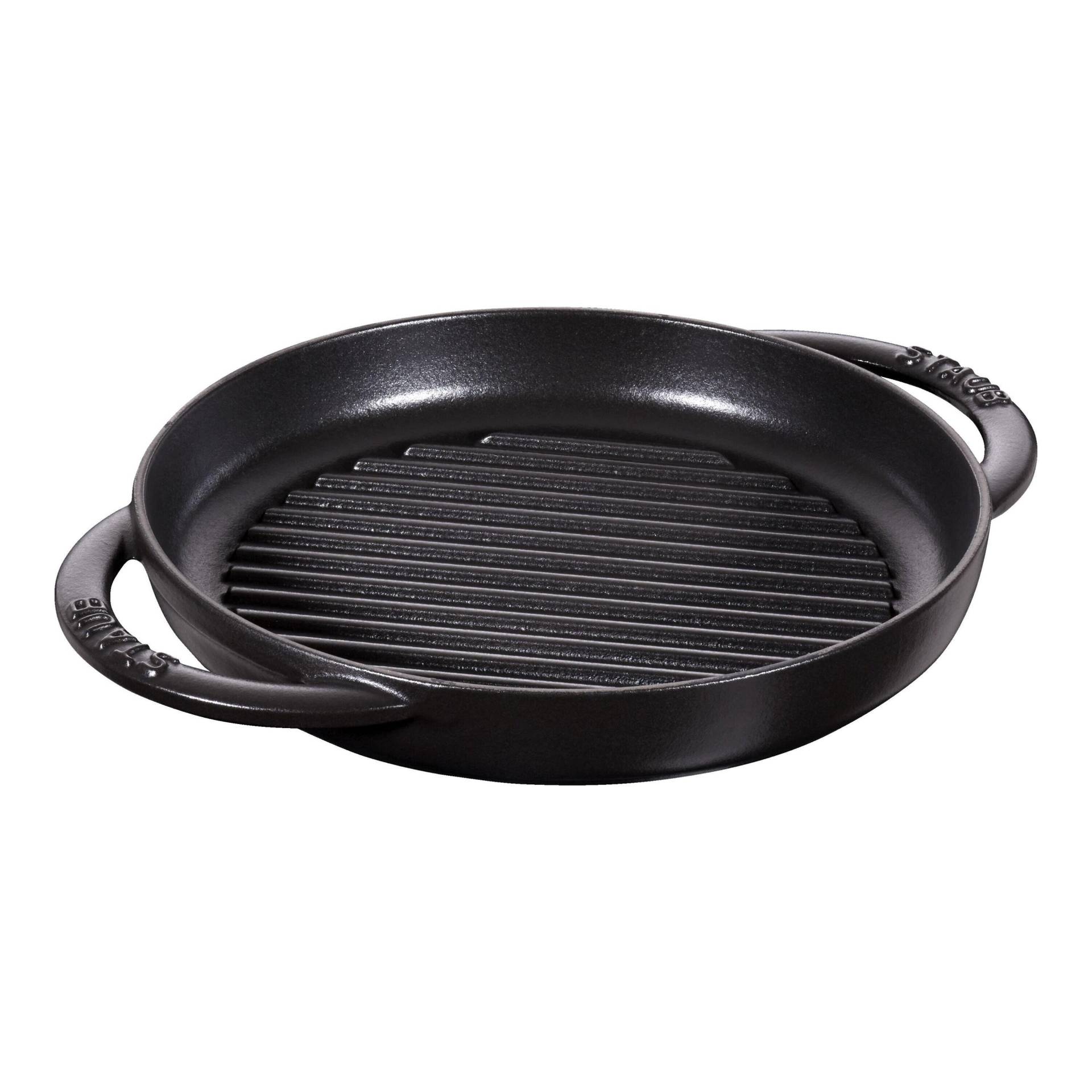 Staub Grill Pans Pure 23 cm, rund, Schwarz, Gusseisen von Staub