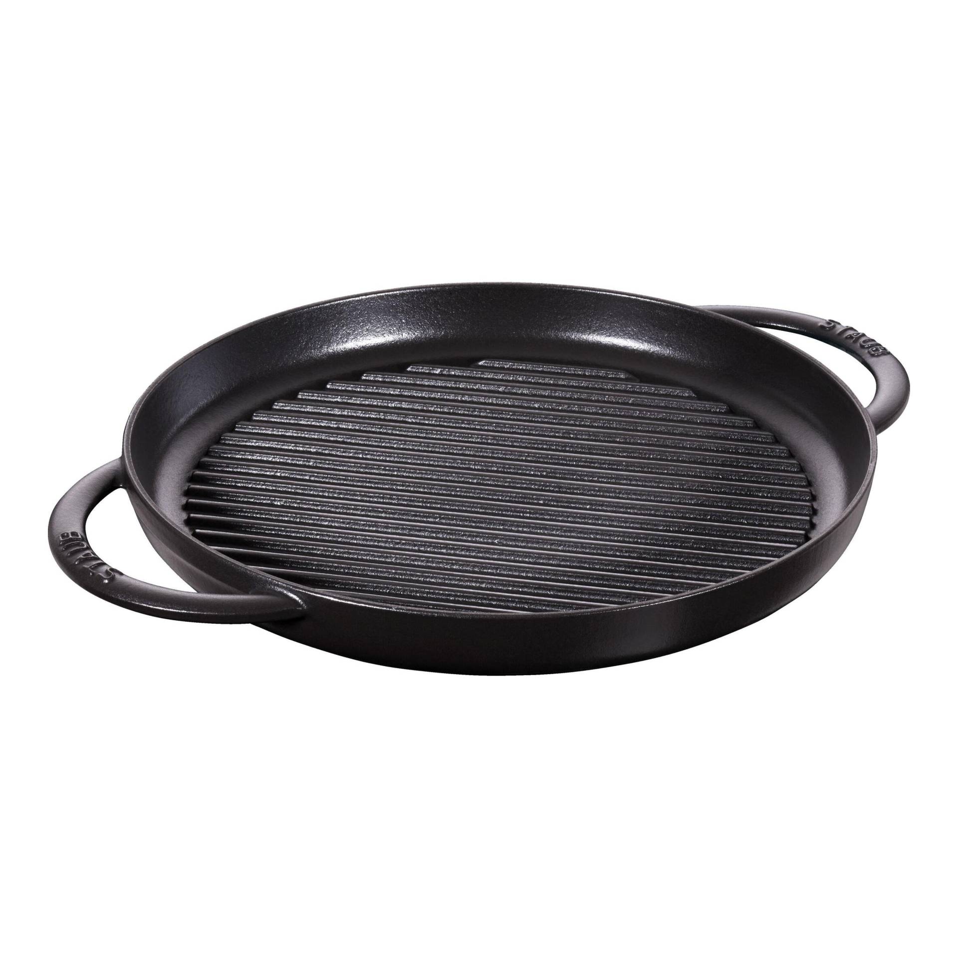 Staub Grill Pans Pure 30 cm, rund, Schwarz, Gusseisen von Staub