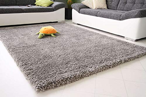 Steffensmeier Hochflor Teppich Funny XXL | Shaggy Langflor Teppich Wohnzimmer, Schlafzimmer, Silbergrau, Größe: 65x130 cm von Steffensmeier