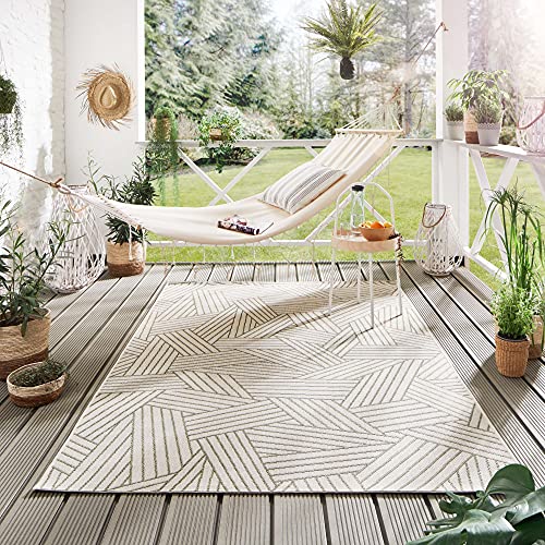 Steffensmeier Indoor Outdoor Teppich Öland Balkon Terrasse Küche Garten wasserfest Kunststoff, strapazierfähig, Kristall Beige Grün, 120x170 cm von Steffensmeier