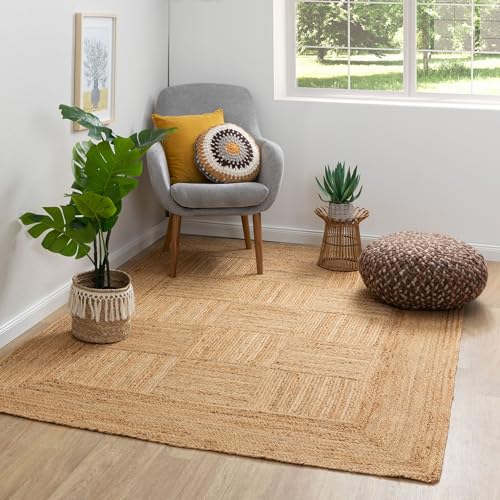 Steffensmeier Jute Teppich Goa | Rechteckig | Wohnzimmer, Flur, Eingangsbereich, Naturfaser, hangeflochten, Bordüre, Größe: 70x130 cm von Steffensmeier