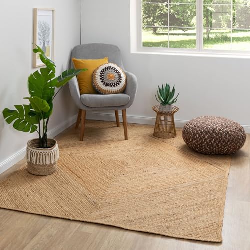 Steffensmeier Jute Teppich Goa | Rechteckig | Wohnzimmer, Flur, Eingangsbereich, Naturfaser, hangeflochten, Raute, Größe: 80x150 cm von Steffensmeier