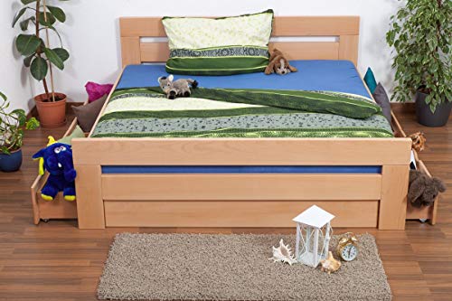 Doppelbett/Funktionsbett "Easy Premium Line" K6 inkl. 4 Schubladen und 2 Abdeckblenden 180 x 200 cm Buche Vollholz massiv Natur von Steiner Shopping GmbH