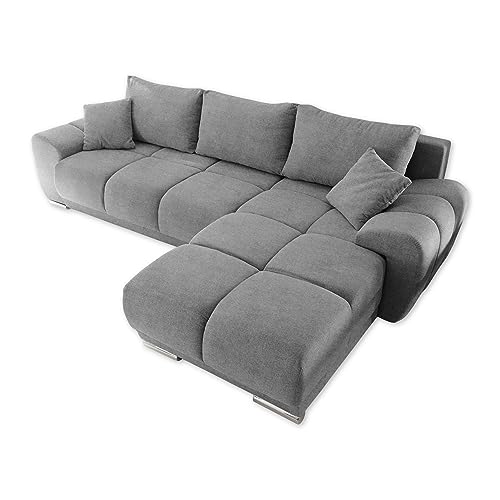 ANTON Ecksofa mit Schlaffunktion, Stoffbezug Uran Dunkelgrau - Moderne Eckcouch in L-Form mit Bettkasten & dekorativer Steppung - 289 x 85 x 189 cm (B/H/T) von Stella Trading