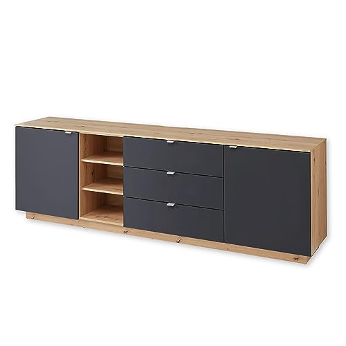 CORE TV-Sideboard in Schwarz, Artisan Eiche Optik - Moderner Fernsehschrank mit Schubladen und viel Stauraum - 240 x 77 x 44 cm (B/H/T) von Stella Trading