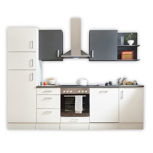 CORNER 280 Moderne Küchenzeile ohne Elektrogeräte in Weiß, Anthrazit - Geräumige Einbauküche mit viel Platz und Stauraum - 280 x 211 x 60 cm (B/H/T) von Stella Trading