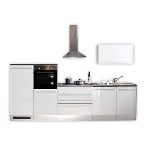 Stella Trading 4 Moderne Küchenzeile ohne Elektrogeräte in Weiß Hochglanz - Geräumige Einbauküche mit viel Platz und Stauraum - 320 x 200 x 60 cm (B/H/T) von Stella Trading