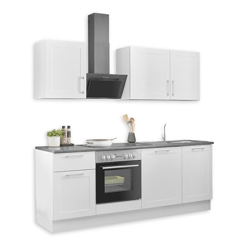 MARSEILLE Moderne Küchenzeile ohne Elektrogeräte in Weiß, Metallic Braun - Geräumige Einbauküche mit viel Stauraum - 220 x 211 x 60 cm (B/H/T) von Stella Trading