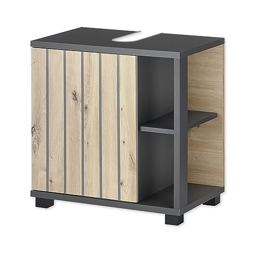 NIZZA Badezimmer Waschbeckenunterschrank in Graphit, Artisan Eiche Optik - Bad Unterschrank Badezimmerschrank mit viel Stauraum - 60 x 60 x 37 cm (B/H/T) von Stella Trading