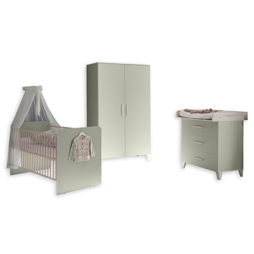 PRIZZI Babyzimmer Komplett-Set in Pastellgrün / Aurum Optik - Babyzimmer Möbel-Set 3-teilig bestehend aus Kleiderschrank, Babybett & Wickelkommode PRIZZI Babyzimmer Komplett-Set in Pastellgrün / Aurum Optik - Babyzimmer Möbel-Set 3-teilig bestehend aus Kleiderschrank, Babybett & Wickelkommode von Stella Trading