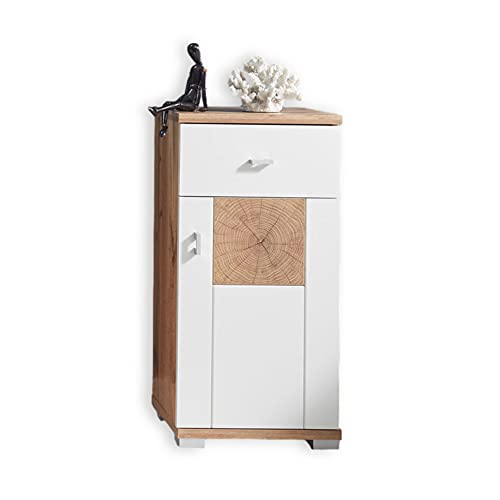 SPALT Badezimmer Kommode in Wildeiche Optik, Weiß matt - Badezimmerschrank Bad Schrank mit viel Stauraum - 38 x 80 x 30 cm (B/H/T) von Stella Trading