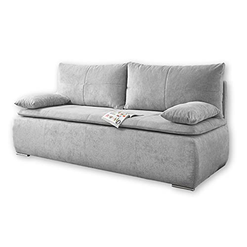 Stella Trading JANA Bequemes Schlafsofa mit Bettkasten, Stoffbezug Silber - Klappbares Sofa mit Schlaffunktion & Komforthöhe - 208 x 102 x 95 cm (B/H/T) von Stella Trading