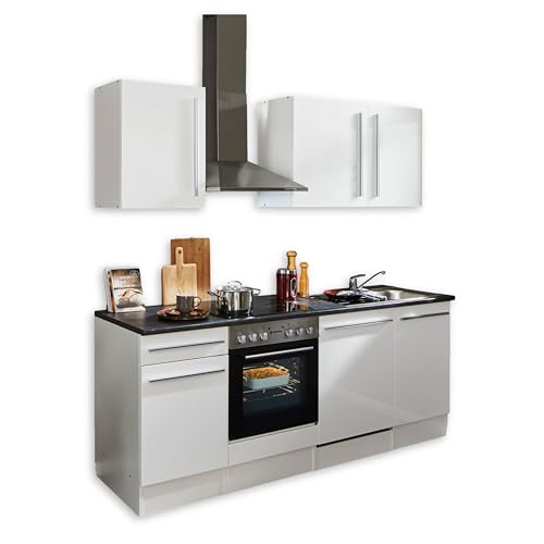 JAZZ 8 Moderne Küchenzeile ohne Elektrogeräte in Weiß Hochglanz, Metallic Grau - Geräumige Einbauküche mit viel Stauraum - 220 x 211 x 60 cm (B/H/T) von Stella Trading