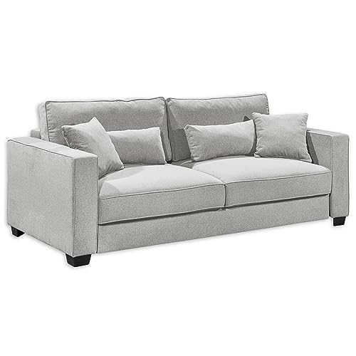 Stella Trading MELVIN Bequemes Schlafsofa mit Bettkasten, Stoffbezug Silber - Ausziehbares Sofa mit Schlaffunktion - 232 x 92 x 115 cm (B/H/T) von Stella Trading