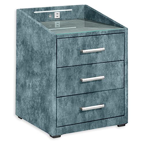 Stella Trading MOON Nachttisch Boxspringbett, Infinity Smoke Blue - Funktionaler Nachtschrank mit USB-Anschluss und LED-Beleuchtung - 47 x 61 x 46 cm (B/H/T) von Stella Trading