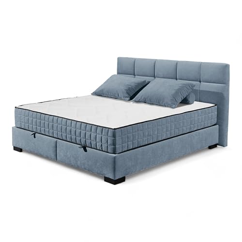 NAGOL A Boxbett 160x200, Denim - Bequemes Doppelbett mit Bettkasten und Premium 9-Zonen-Federkern Wendematratze - 185 x 114 x 214 cm (B/H/T) NAGOL A Boxbett 160x200, Denim - Bequemes Doppelbett mit Bettkasten und Premium 9-Zonen-Federkern Wendematratze - 185 x 114 x 214 cm (B/H/T) von Stella Trading