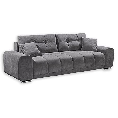 Stella Trading PACO Bequemes Schlafsofa mit Bettkasten, Stoffbezug Stone - Klappbares Sofa mit Schlaffunktion und dekorativer Steppung - 260 x 95 x 90 cm (B/H/T) von Stella Trading