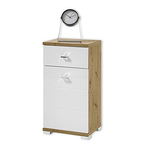 Stella Trading Badezimmer Kommode mit Schublade in Artisan Eiche Optik, Weiß - Moderner Badezimmerschrank Bad Schrank mit viel Stauraum - 38 x 73 x 30 cm (B/H/T) von Stella Trading